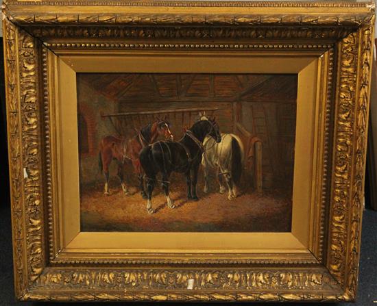 John Frederick Herring Jnr (1815-1907) Horses in a stable, 10 x 12.5in.